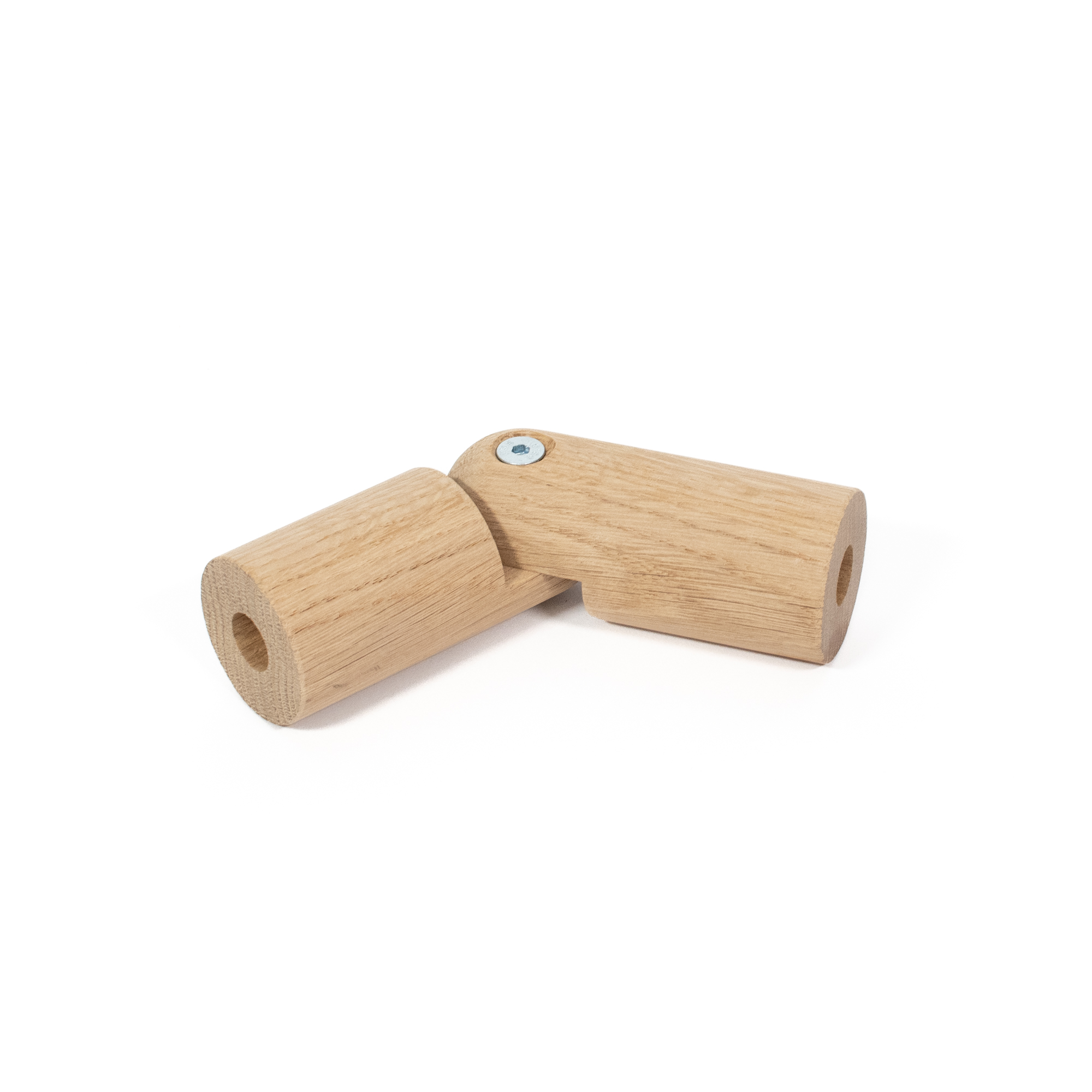 Ángulo flexible de roble Ø 42 mm para pasamanos de madera, angulado a unos 120°, tornillo de articulación visible