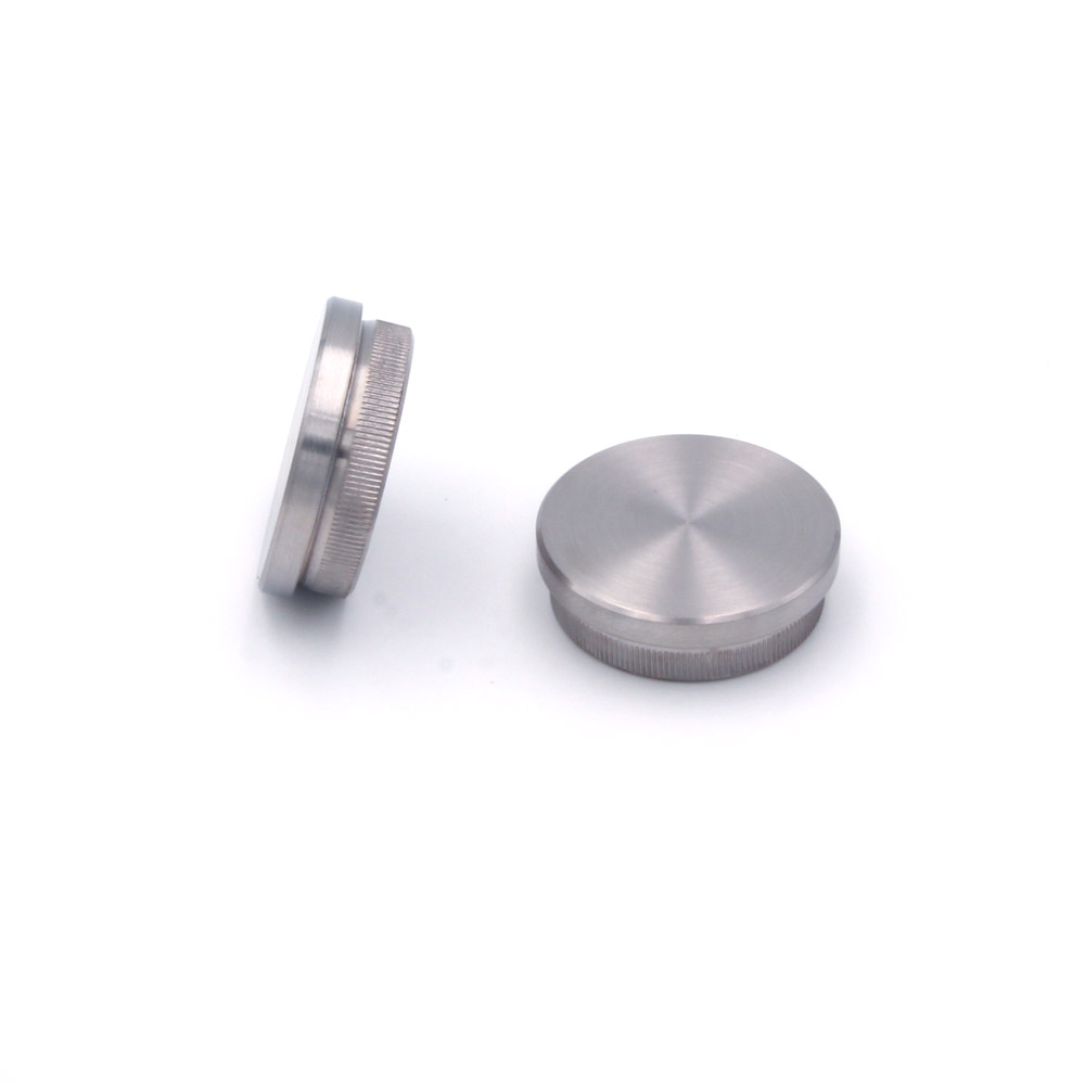 Remate plano de acero inoxidable para pasamanos de acero inoxidable de 42,4 mm, dos unidades con encaje moleteado