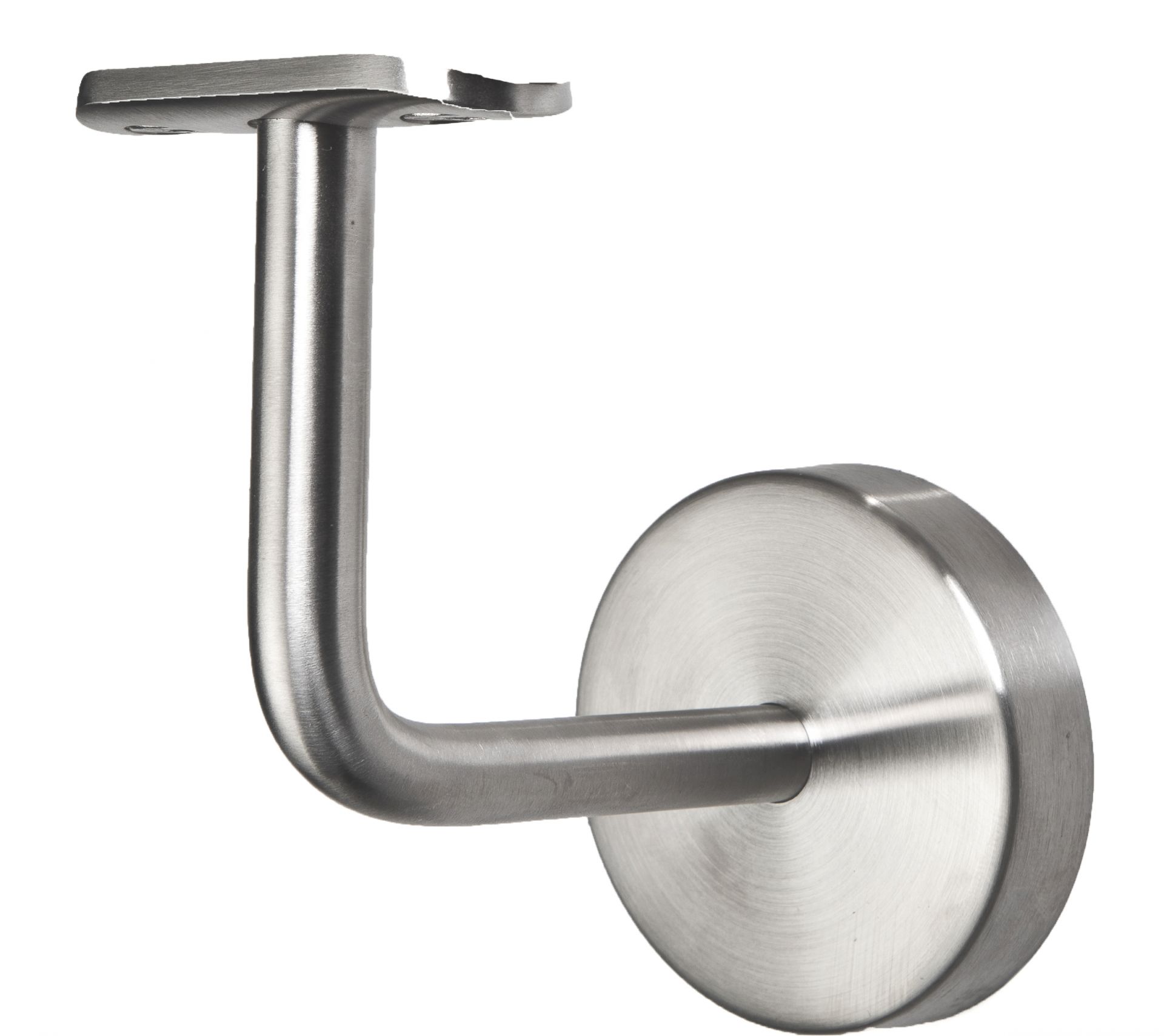 Soporte para pasamanos de acero inoxidable con roseta redonda, brazo curvado y placa curvada para pasamanos redondo