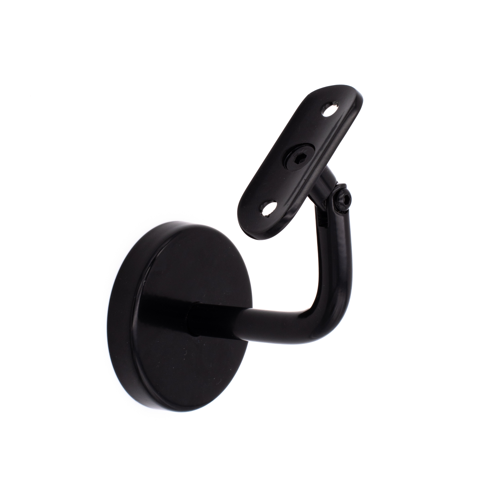 Soporte para pasamanos modelo 04 negro con articulación y placa curvada, soporte de pared con roseta redonda, para madera