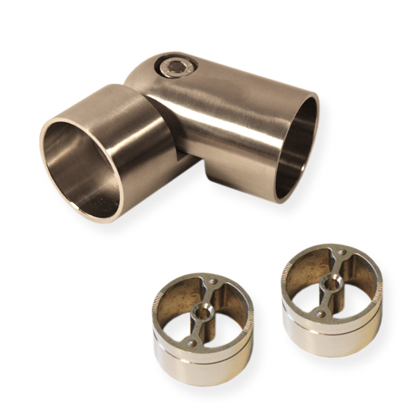 Pieza de unión flexible de acero inoxidable para pasamanos de madera de 42 mm con dos casquillos adaptadores roscados