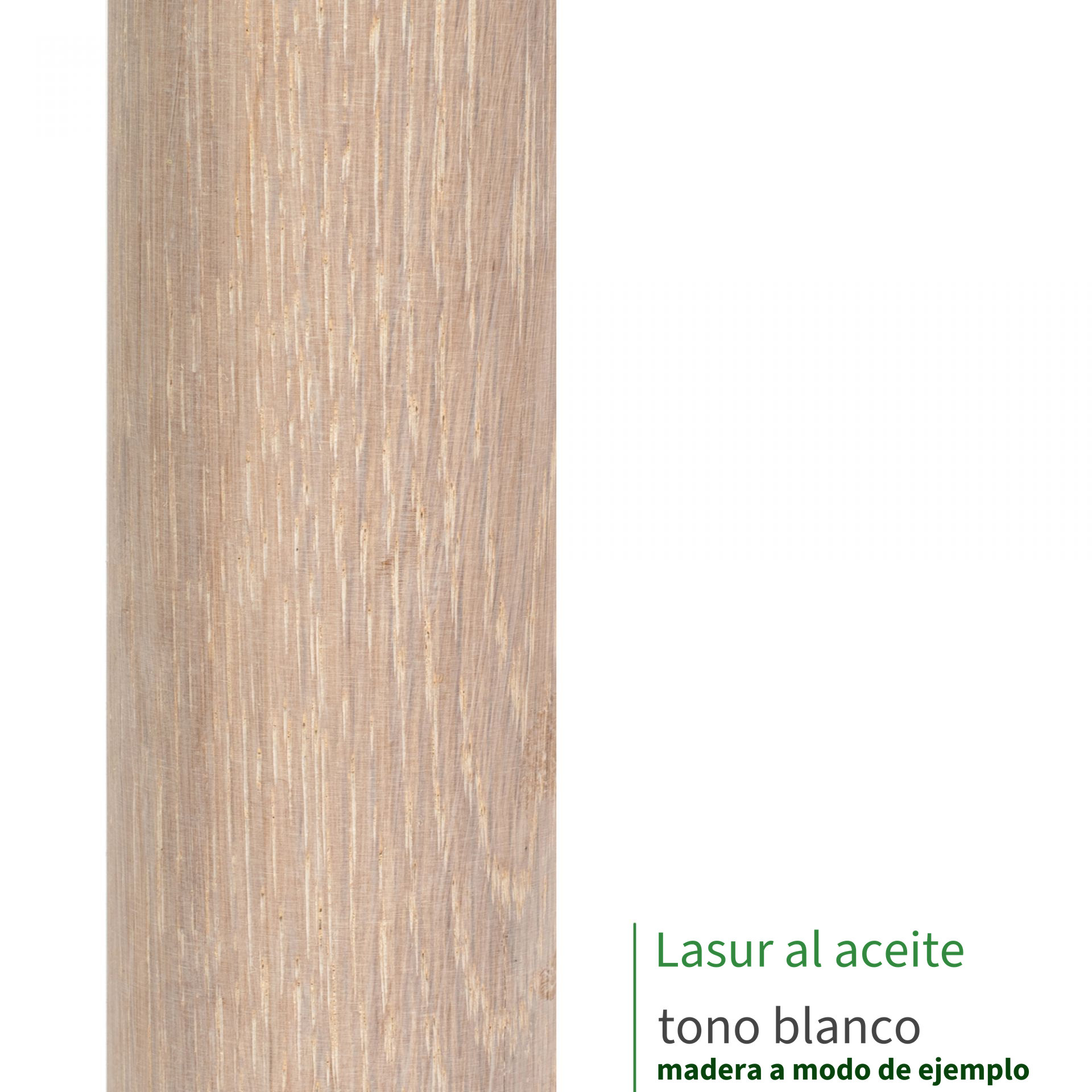 Remate de madera con lasur al aceite en tono blanco: superficie de muestra con veteado visible, madera a modo de ejemplo