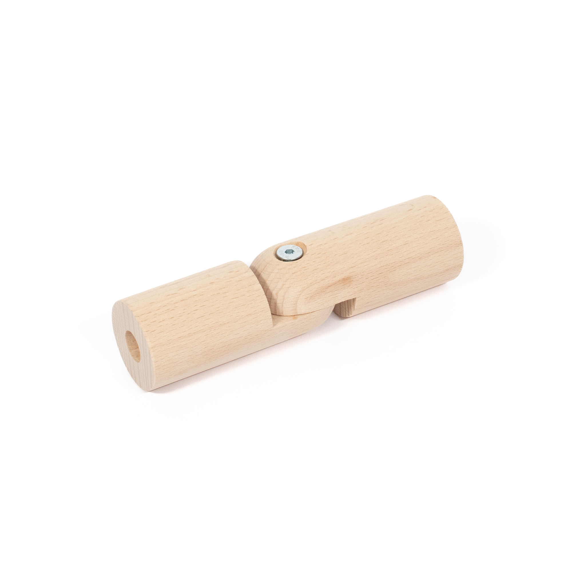 Ángulo flexible de haya Ø 42 mm para pasamanos de madera, extendido con tornillo de articulación, otra vista desde arriba