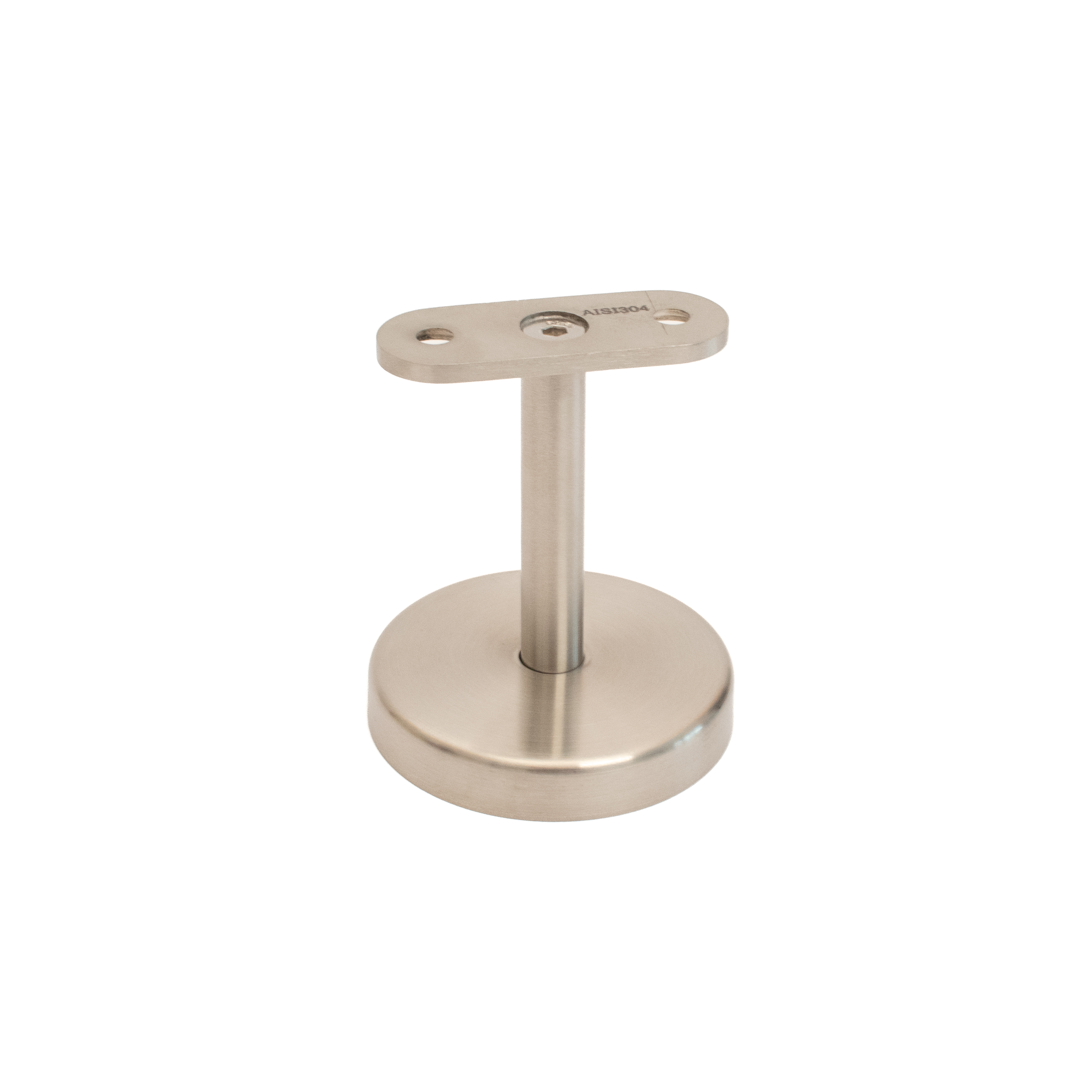 Soporte para pasamanos modelo 06 corto de acero inoxidable, fijación en 3 puntos, base redonda, perno corto y placa recta