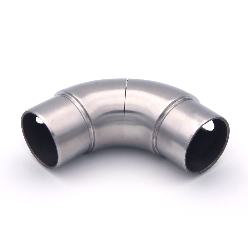 Codo flexible para pasamanos de acero inoxidable de 42,4 mm, doblado a 90°, ambos extremos de encaje hacia el observador