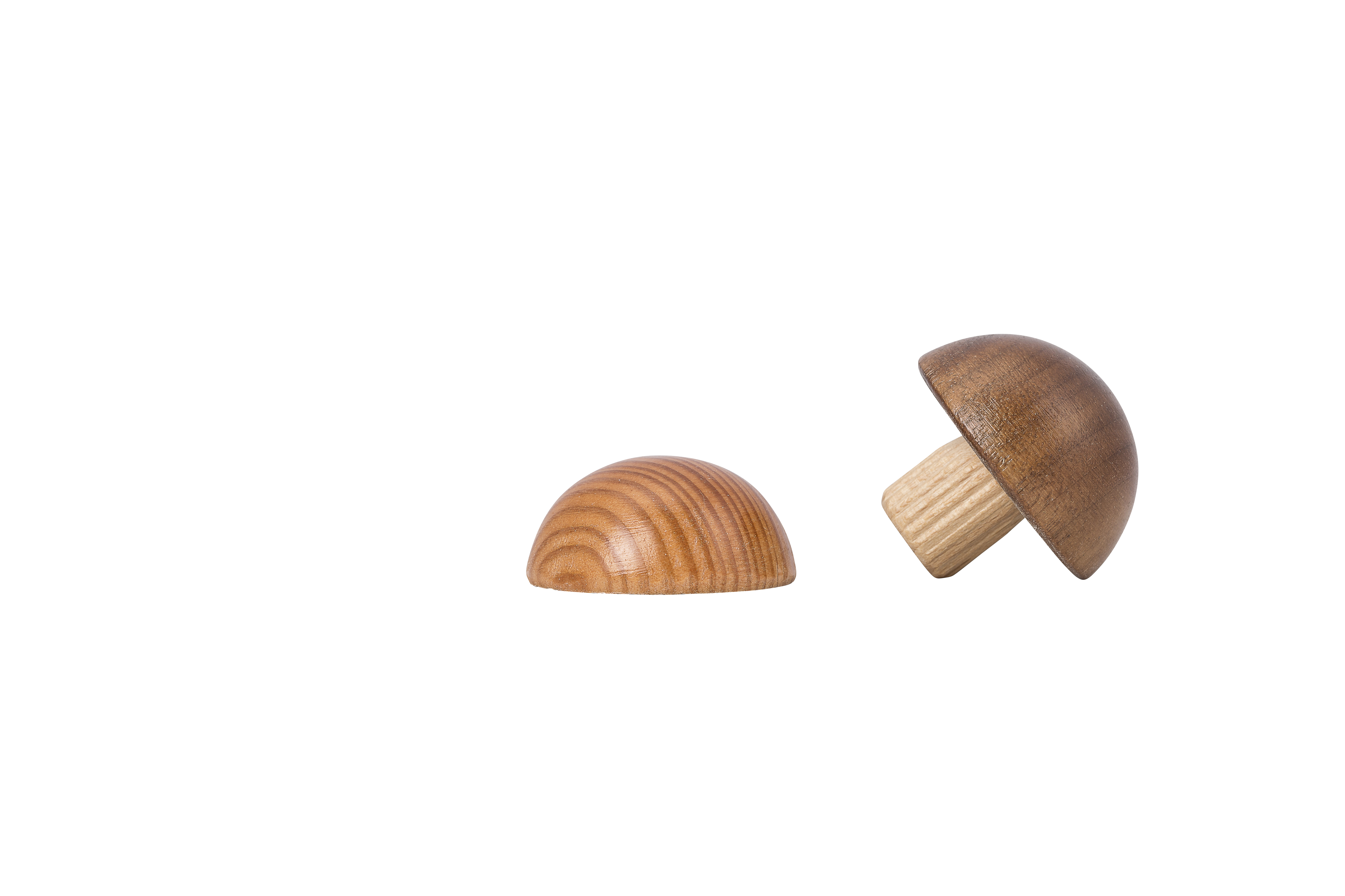 Remate de alerce para pasamanos de madera, dos remates semiesféricos con anillos, uno con espiga de madera, Ø 40 a 50 mm