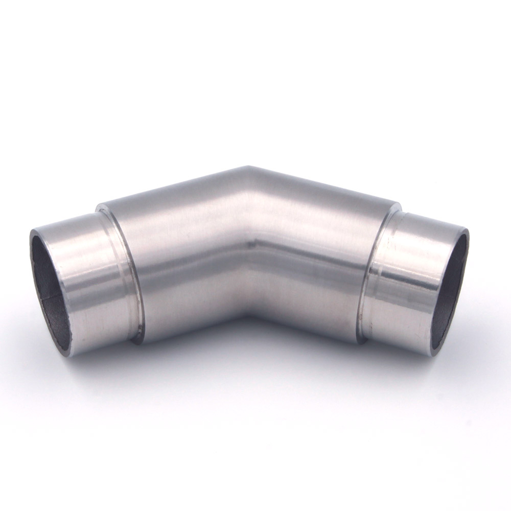 Codo de 45° de acero inoxidable para pasamanos de acero inoxidable de 42,4 mm de diámetro, cepillado mate con dos manguitos