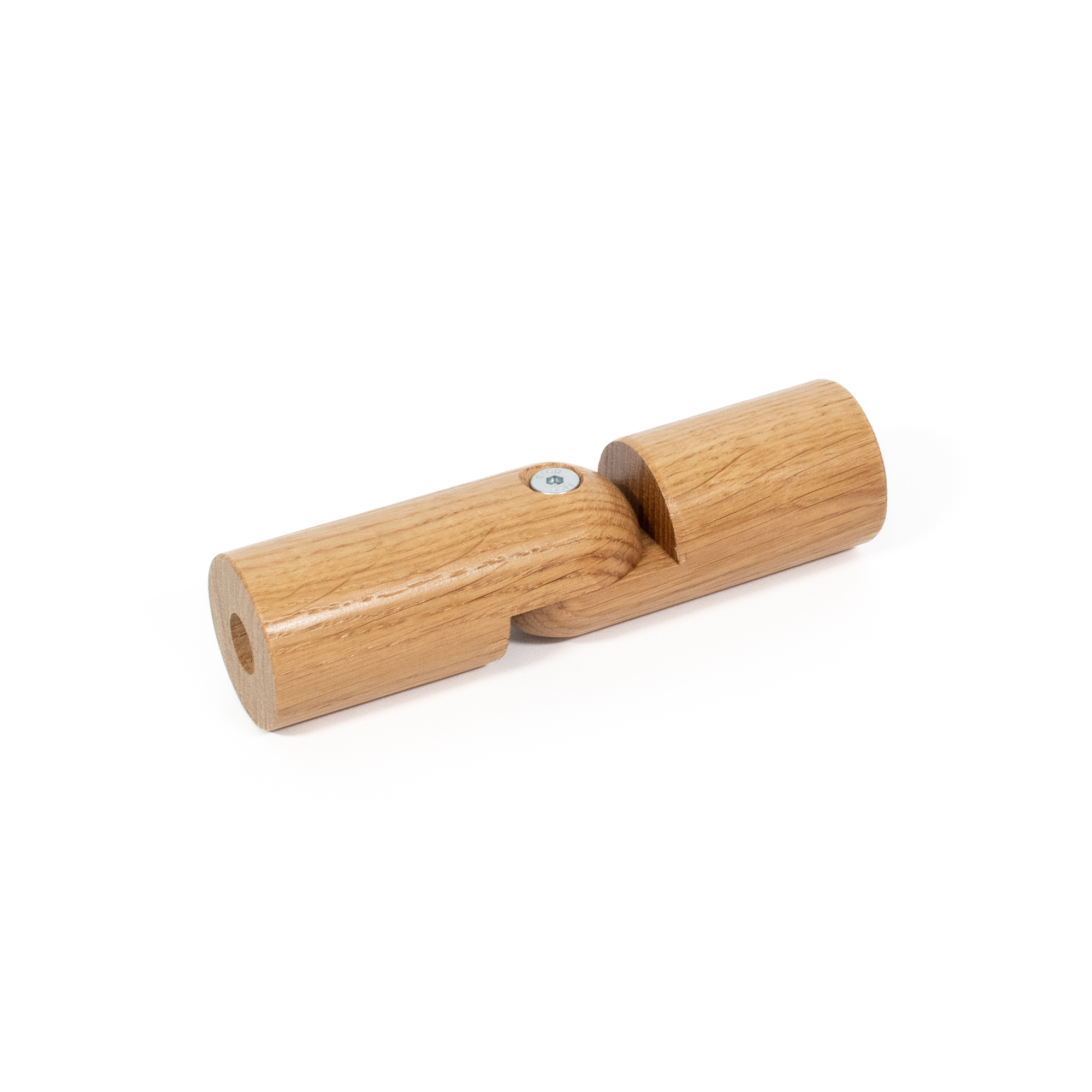 Ángulo flexible de roble Ø 42 mm para pasamanos de madera, extendido a 180°, articulación con tornillo, desde arriba