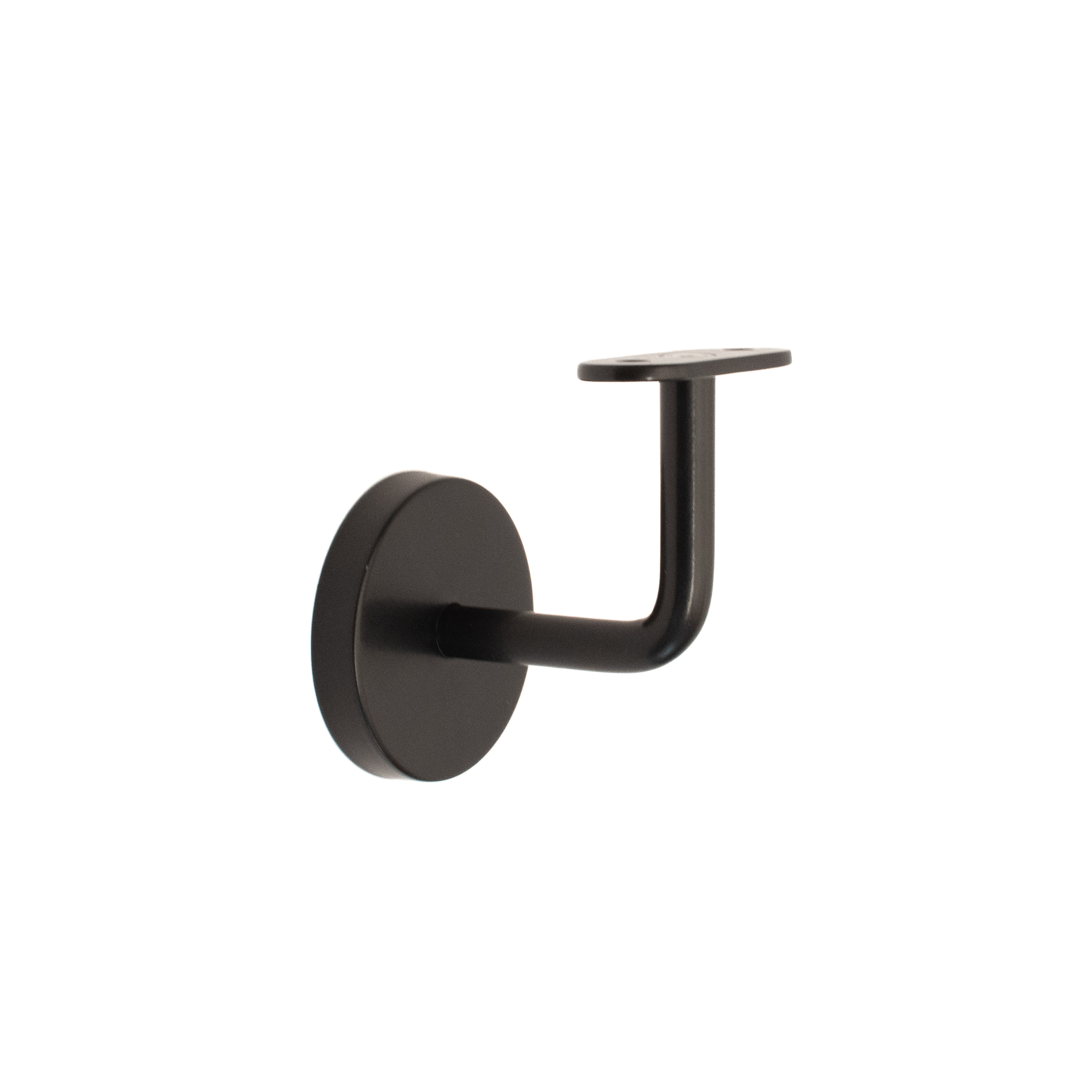 Soporte para pasamanos modelo 02 negro con placa recta, soporte de pared con roseta redonda y brazo curvado, para madera