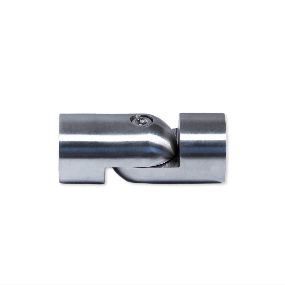 Pieza de unión flexible de acero inoxidable para pasamanos de madera de 42 mm, recta en vista lateral, fondo blanco