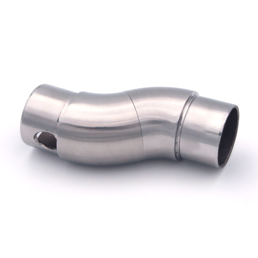 Codo flexible para pasamanos de acero inoxidable de 42,4 mm, codo articulado casi recto, de lado con orificio de fijación