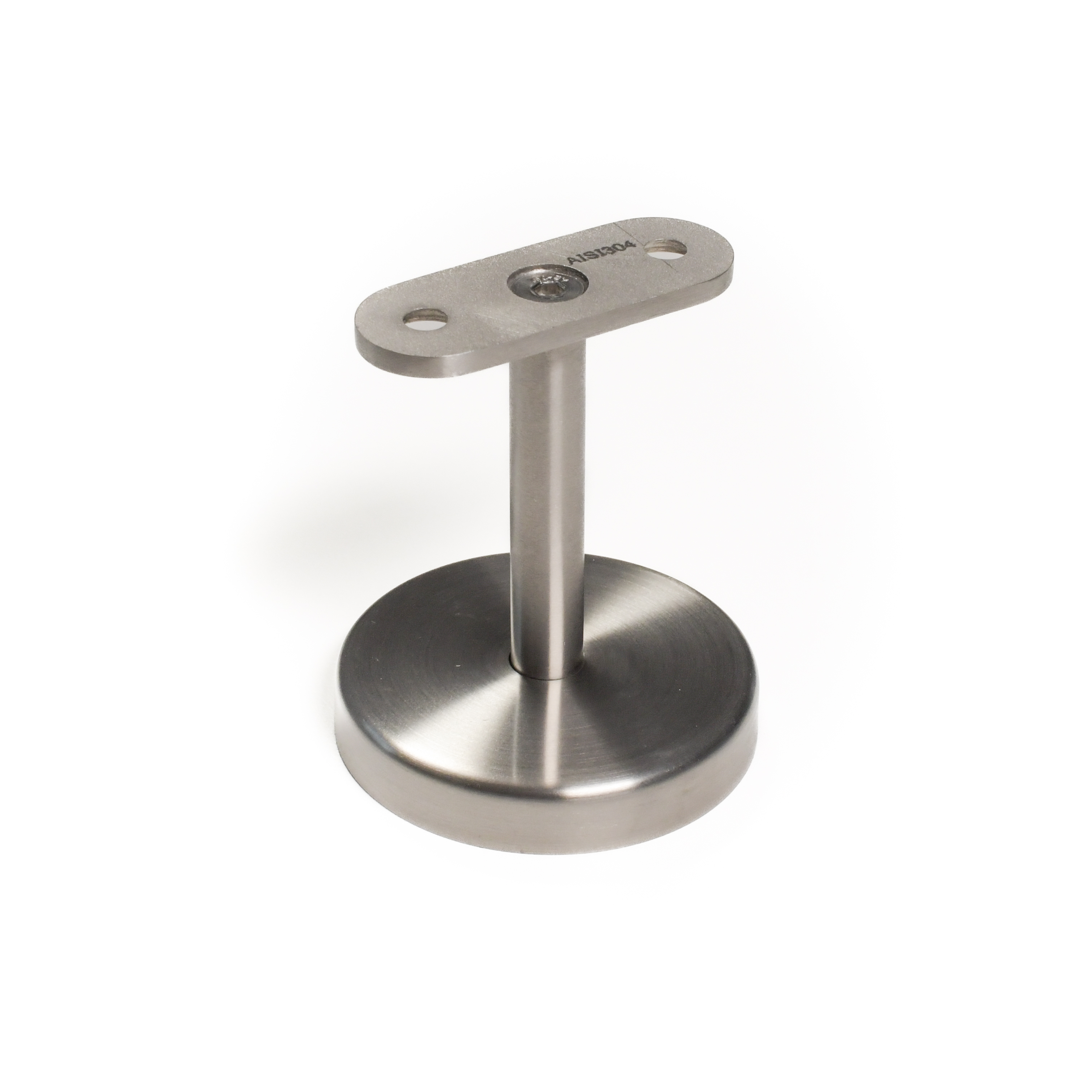 Soporte para pasamanos modelo 06 corto de acero inoxidable con placa recta y roseta redonda, recortado desde arriba