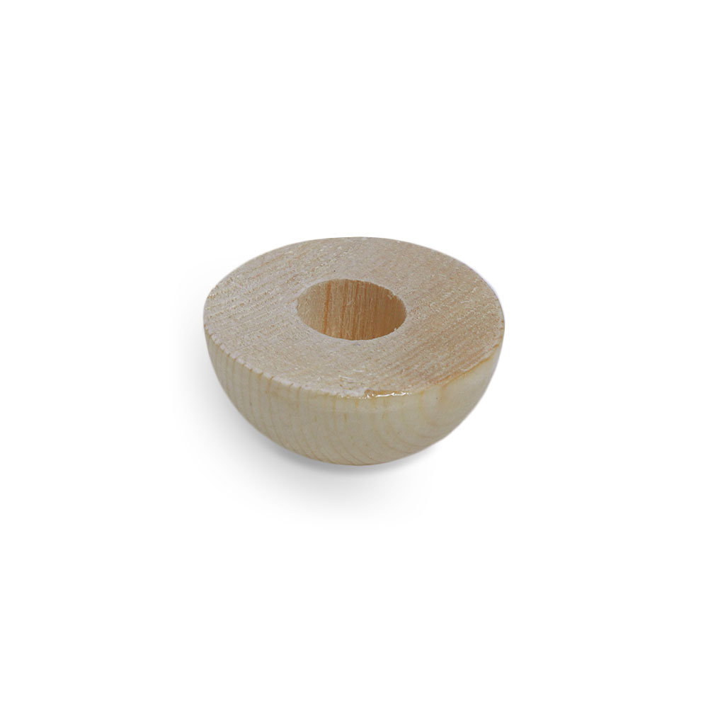 Remate de abeto natural semirredondo para pasamanos de madera de Ø 40 a 50 mm, conífera clara con taladro, fondo blanco