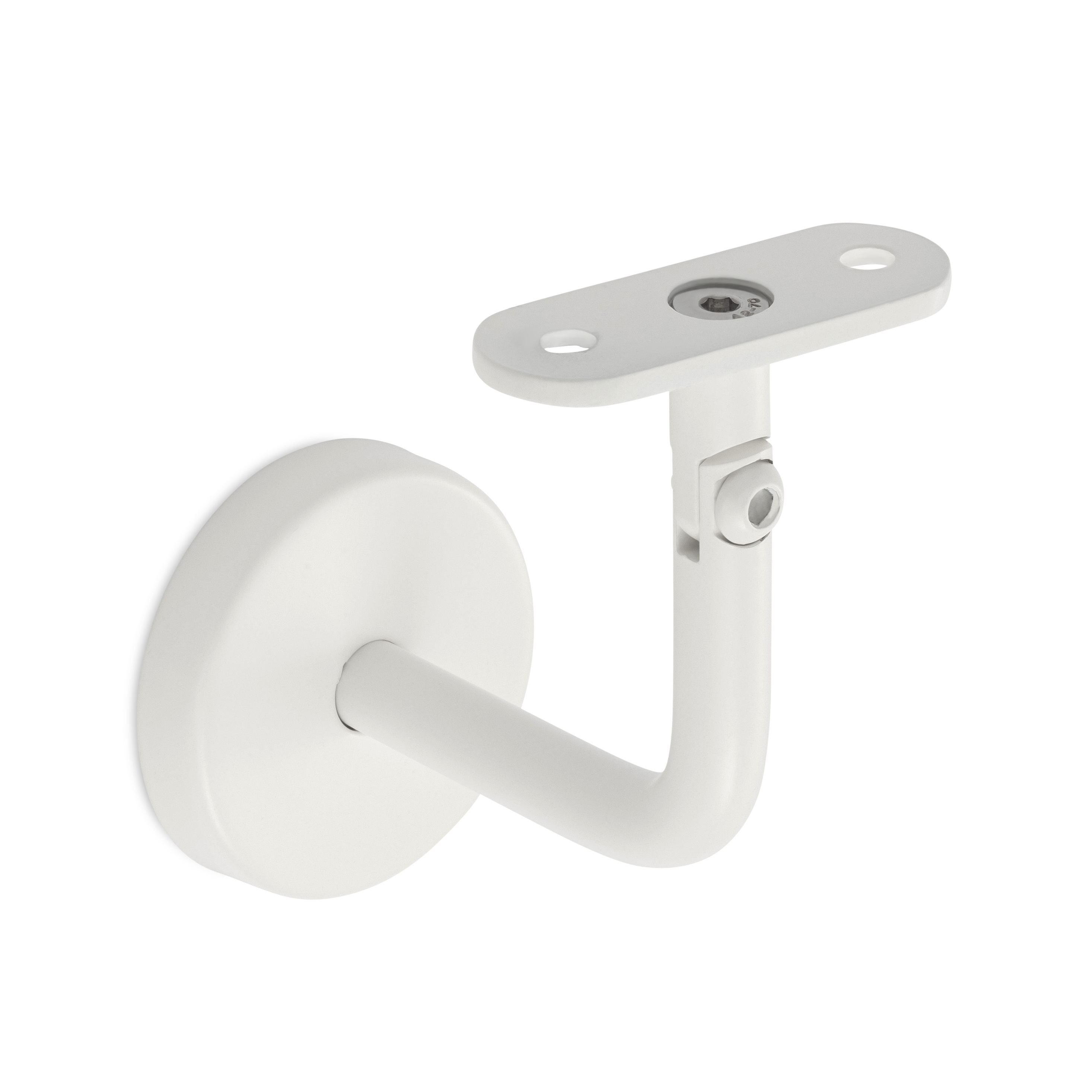 Soporte para pasamanos modelo 04 blanco con articulación y placa recta, soporte de pared con roseta redonda, para madera