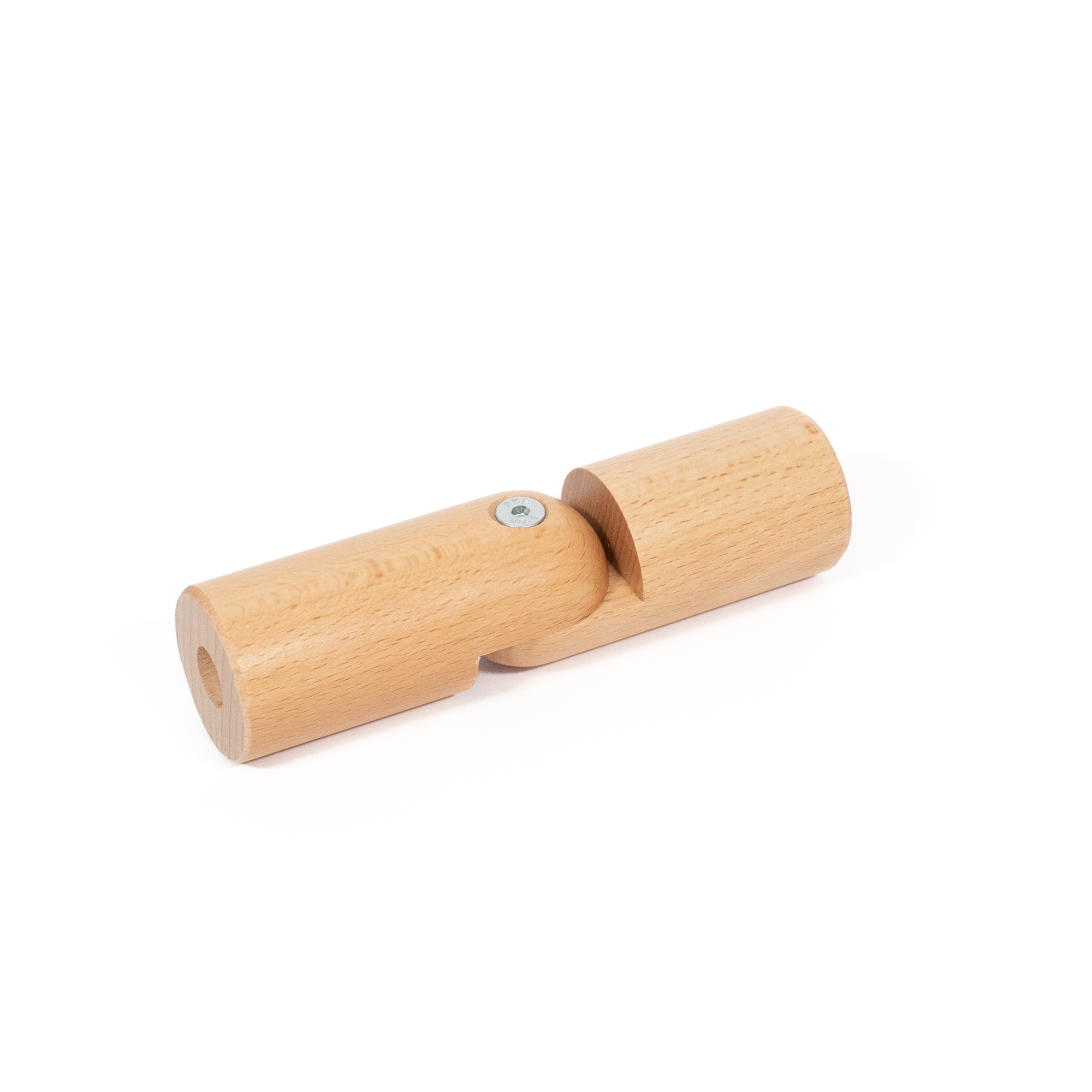Ángulo flexible de haya Ø 42 mm para pasamanos de madera, extendido a 180°, articulación con tornillo, desde arriba