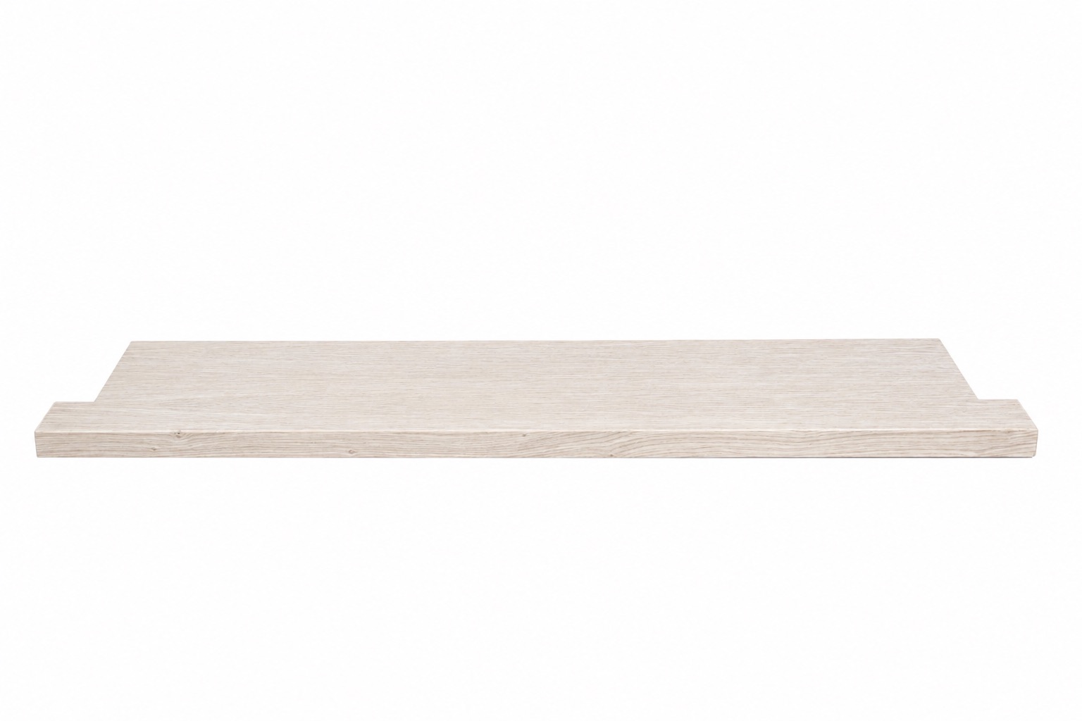 Alféizar de renovación de roble teñido de blanco, madera maciza con veteado visible, vista frontal con piezas laterales