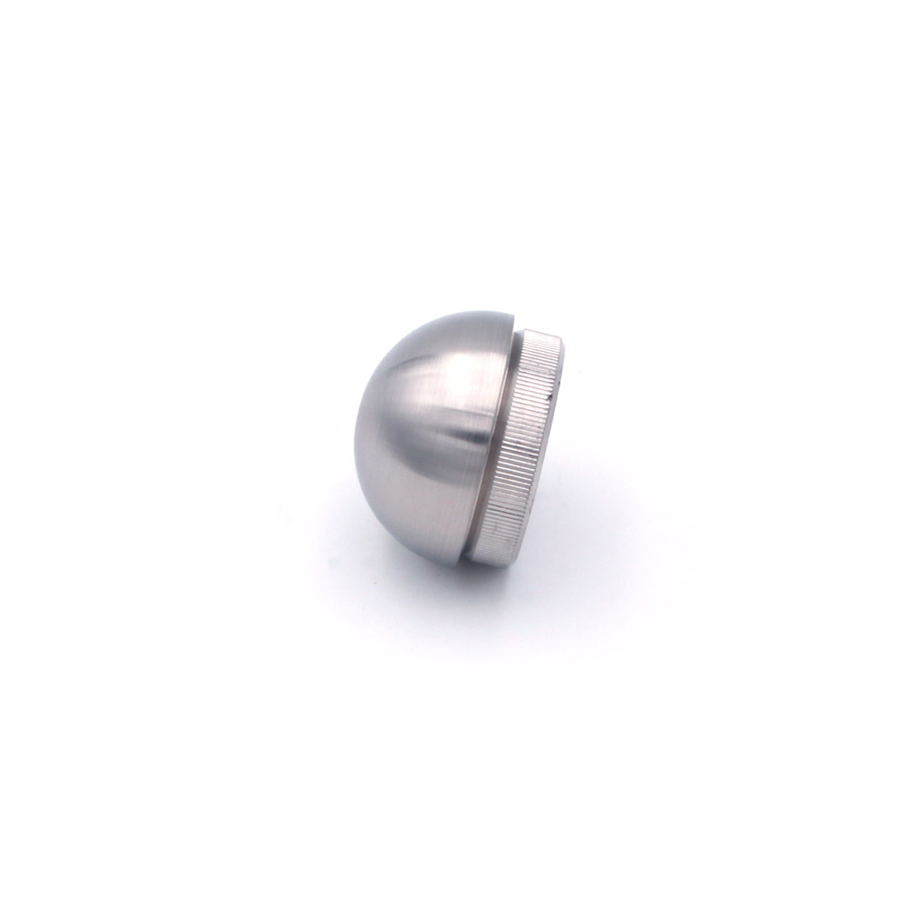 Remate redondo de acero inoxidable para pasamanos de 42,4 mm, de lado: abombado semiesférico y espiga moleteada de encaje