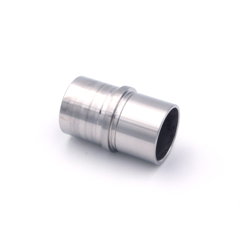 Pieza de unión recta de acero inoxidable para pasamanos de acero inoxidable Ø 42,4 mm, conector con collar, fondo blanco