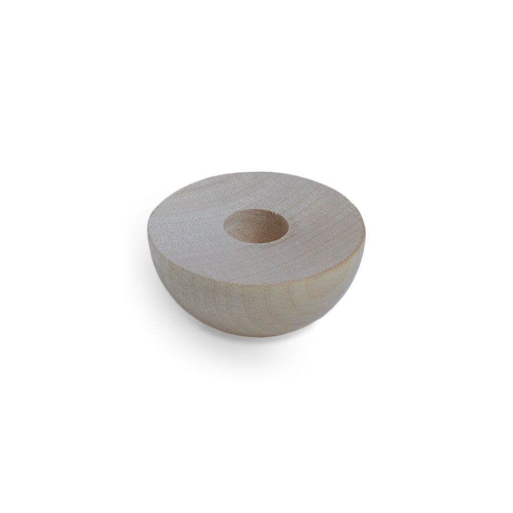 Remate de arce semirredondo para pasamanos de madera de Ø 40 a 50 mm, madera clara con taladro central, fondo blanco