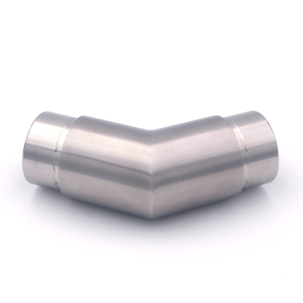 Codo de 45° para pasamanos de acero inoxidable de 42,4 mm de diámetro, vista lateral con ambos extremos de encaje