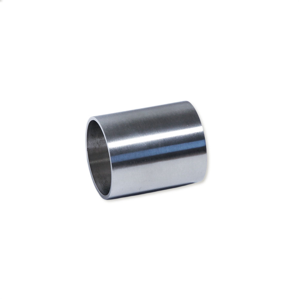 Pieza de unión recta de acero inoxidable para pasamanos de madera de 42 mm, casquillo cilíndrico corto, sobre fondo blanco