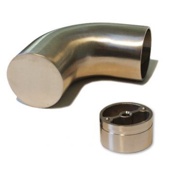 Pieza terminal de 90° de acero inoxidable para pasamanos de madera de 42 mm, codo con remate plano y conector aparte