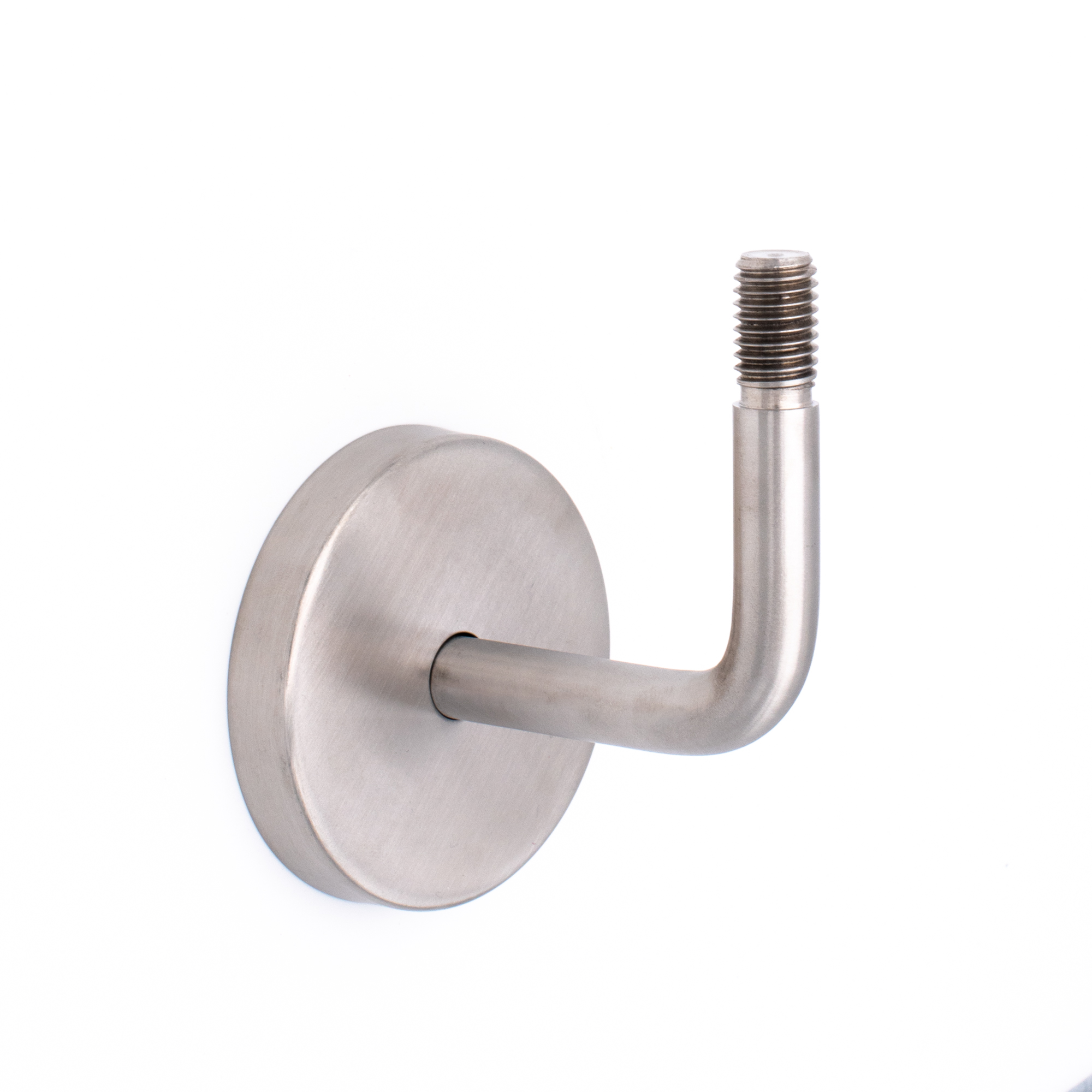 Soporte para pasamanos modelo 01 de acero inoxidable, soporte de pared curvado con roseta y espárrago roscado hacia arriba