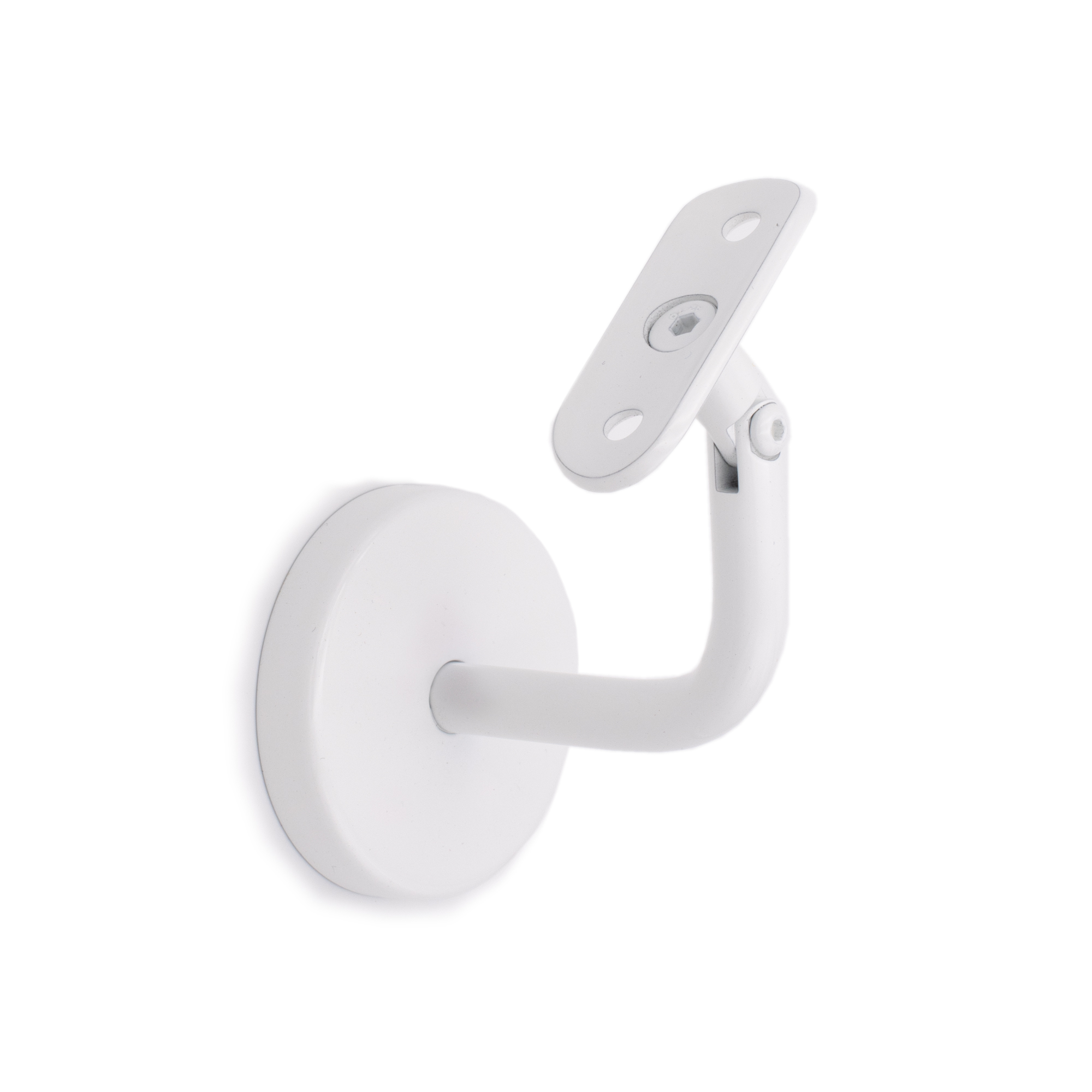 Soporte para pasamanos modelo 04 blanco con articulación y placa curvada, soporte de pared con roseta redonda, para madera