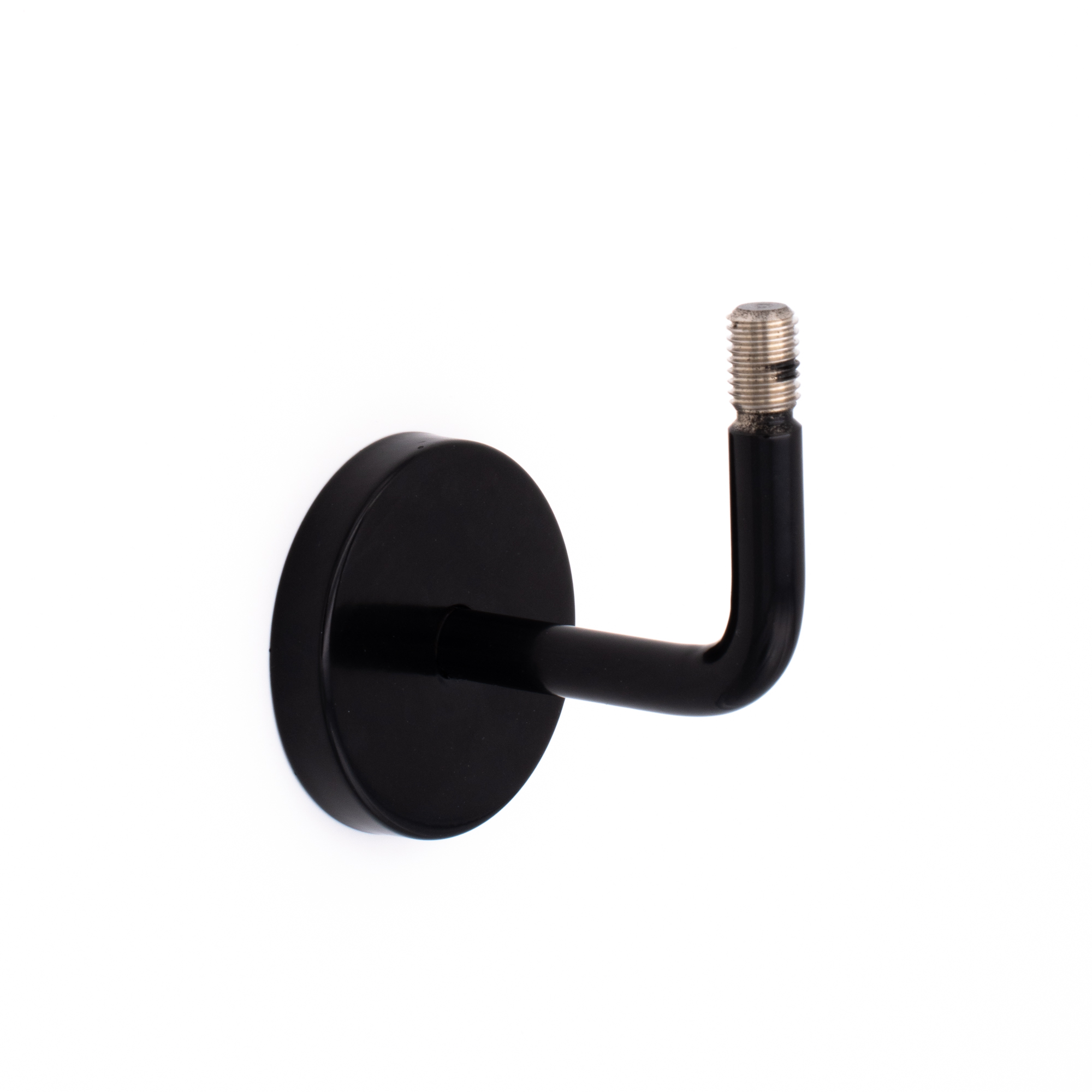 Soporte para pasamanos modelo 01 negro, soporte de pared curvado con roseta redonda y espárrago roscado hacia arriba