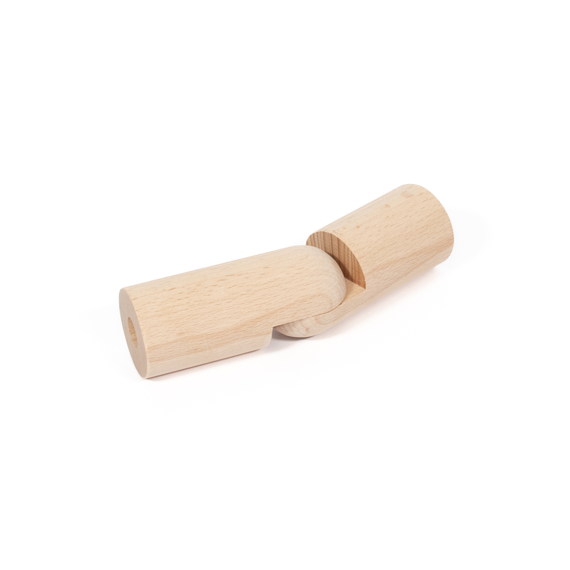 Ángulo flexible de haya Ø 42 mm para pasamanos de madera, algo angulado, rebaje de la articulación visible de lado