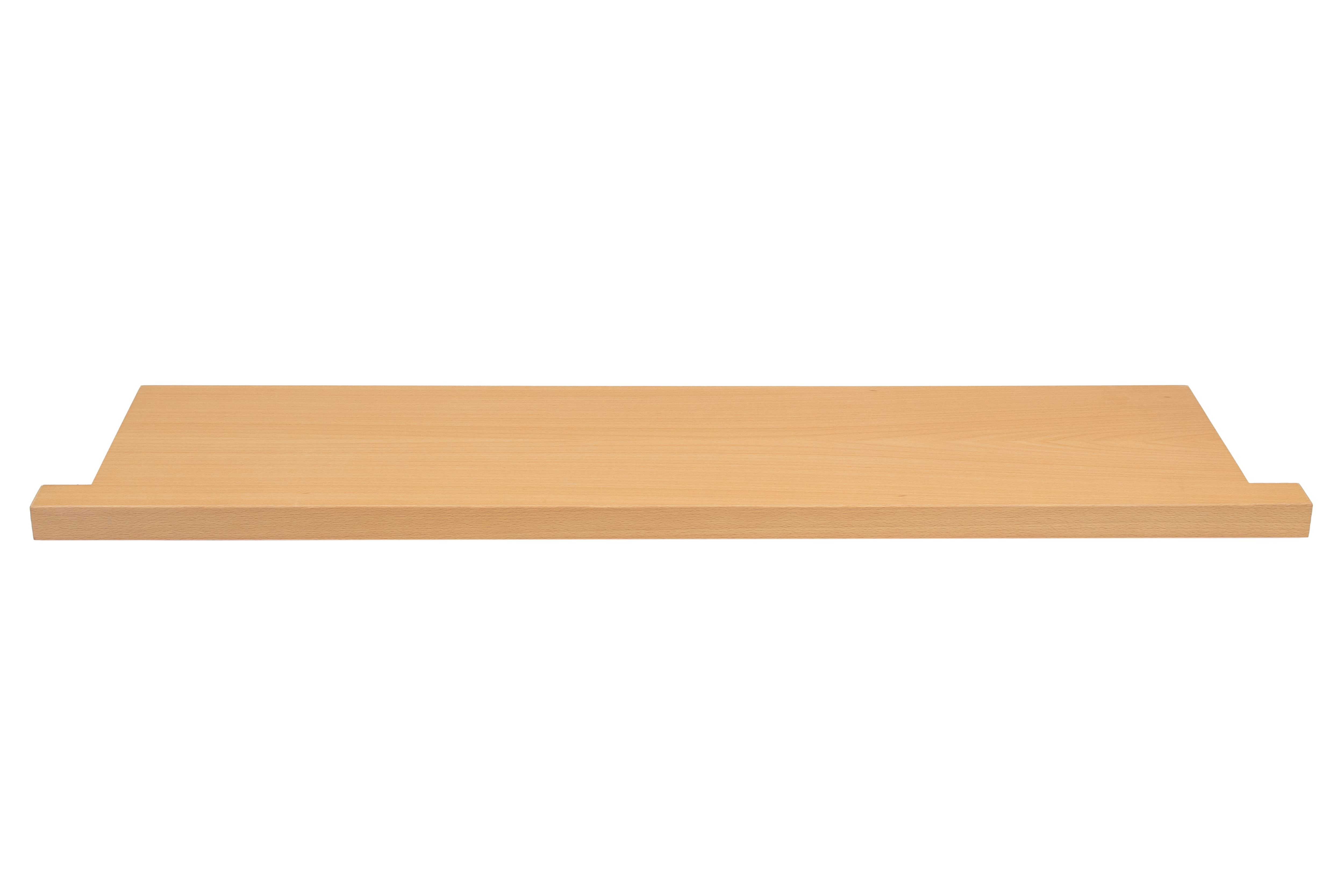 Alféizar de renovación de haya natural, madera maciza, vista frontal con piezas laterales sobre fondo blanco