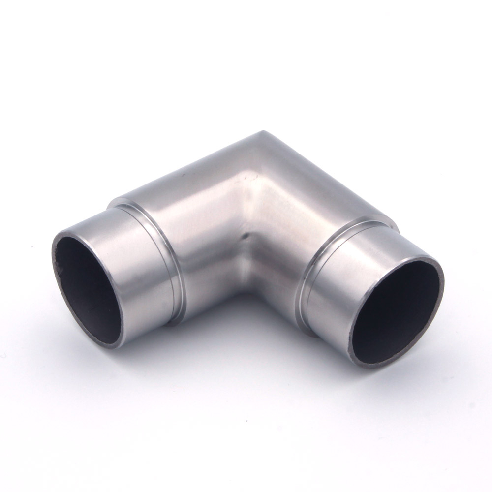Codo de 90° de acero inoxidable para pasamanos de acero inoxidable de 42,4 mm de diámetro, esquina a inglete, dos manguitos
