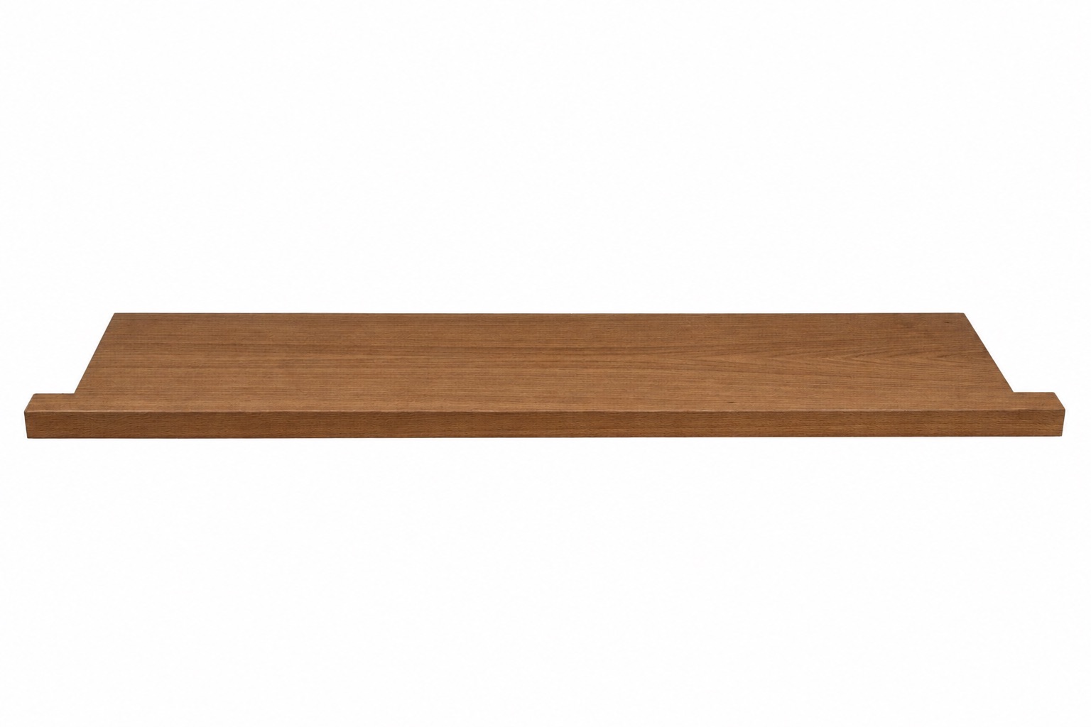 Alféizar de renovación de haya teñido de marrón, madera maciza, vista frontal con piezas laterales sobre fondo blanco
