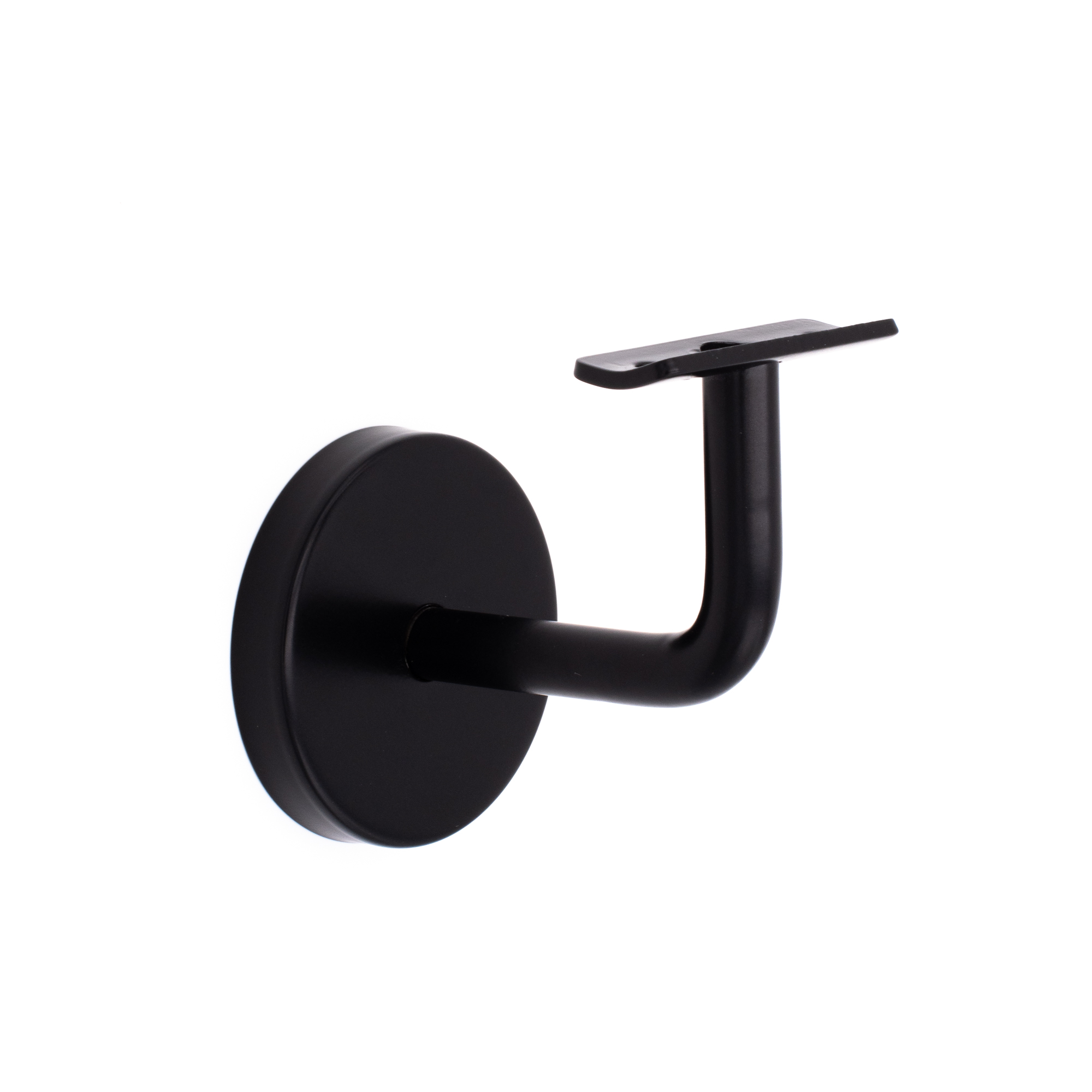 Soporte para pasamanos modelo 02 negro con placa curvada, soporte de pared con roseta redonda y brazo curvado