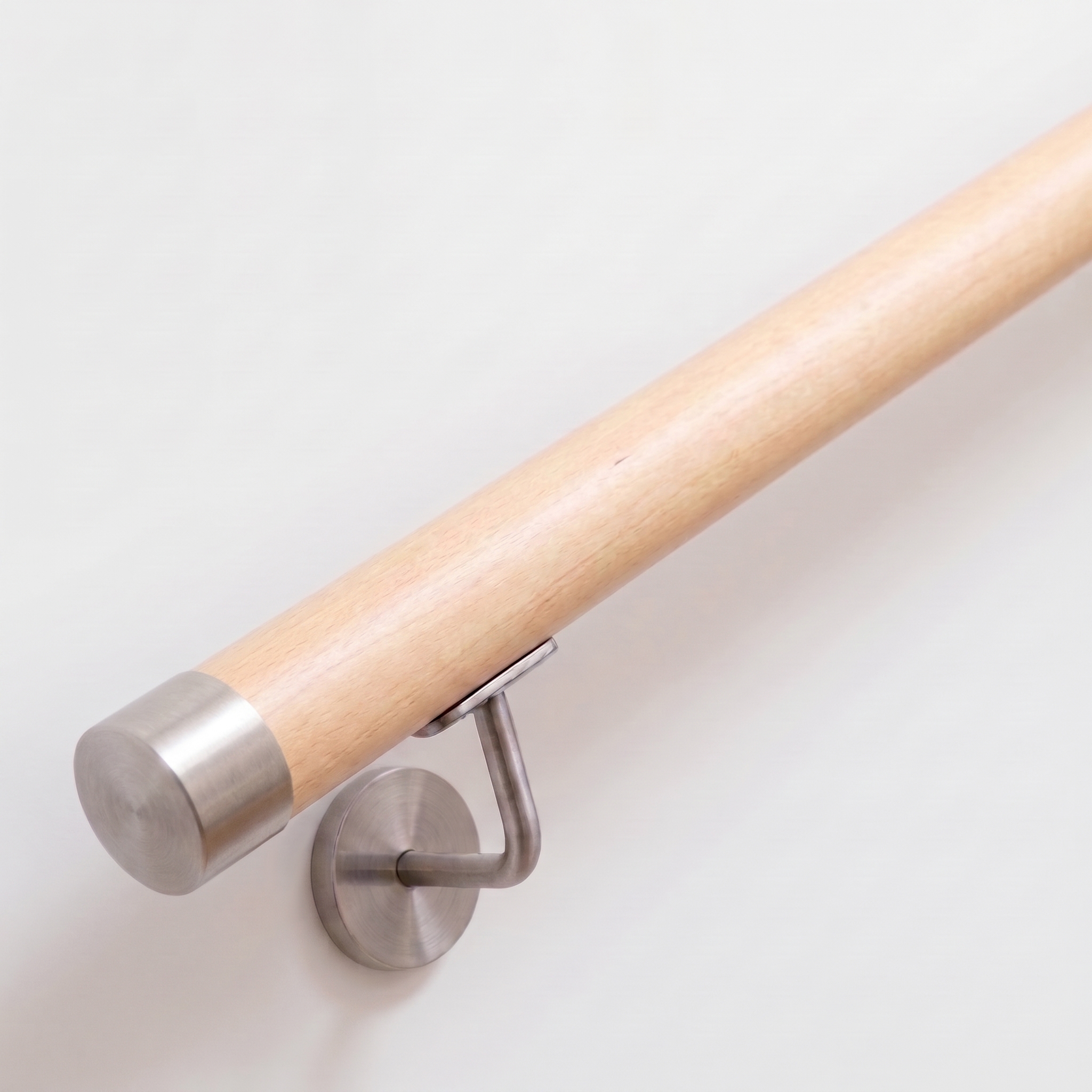Pasamanos redondo de arce con piezas de acero inoxidable, Ø 42 mm | escalera, barandilla, pared | a medida