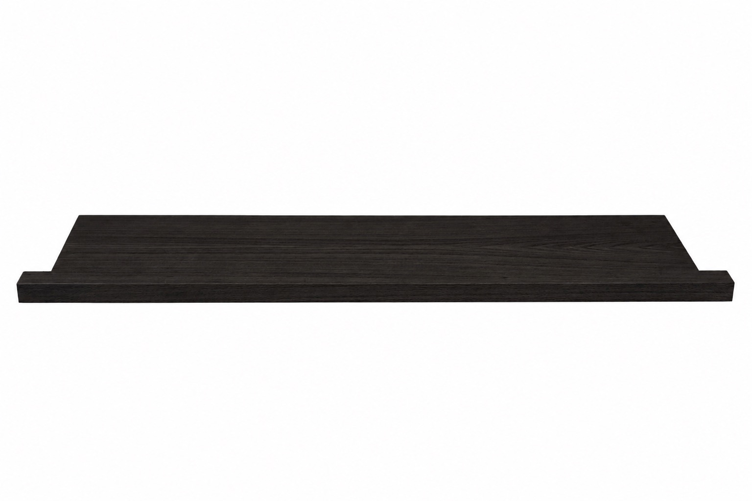 Alféizar de renovación de haya teñido de negro, madera maciza, vista frontal con piezas laterales sobre fondo blanco