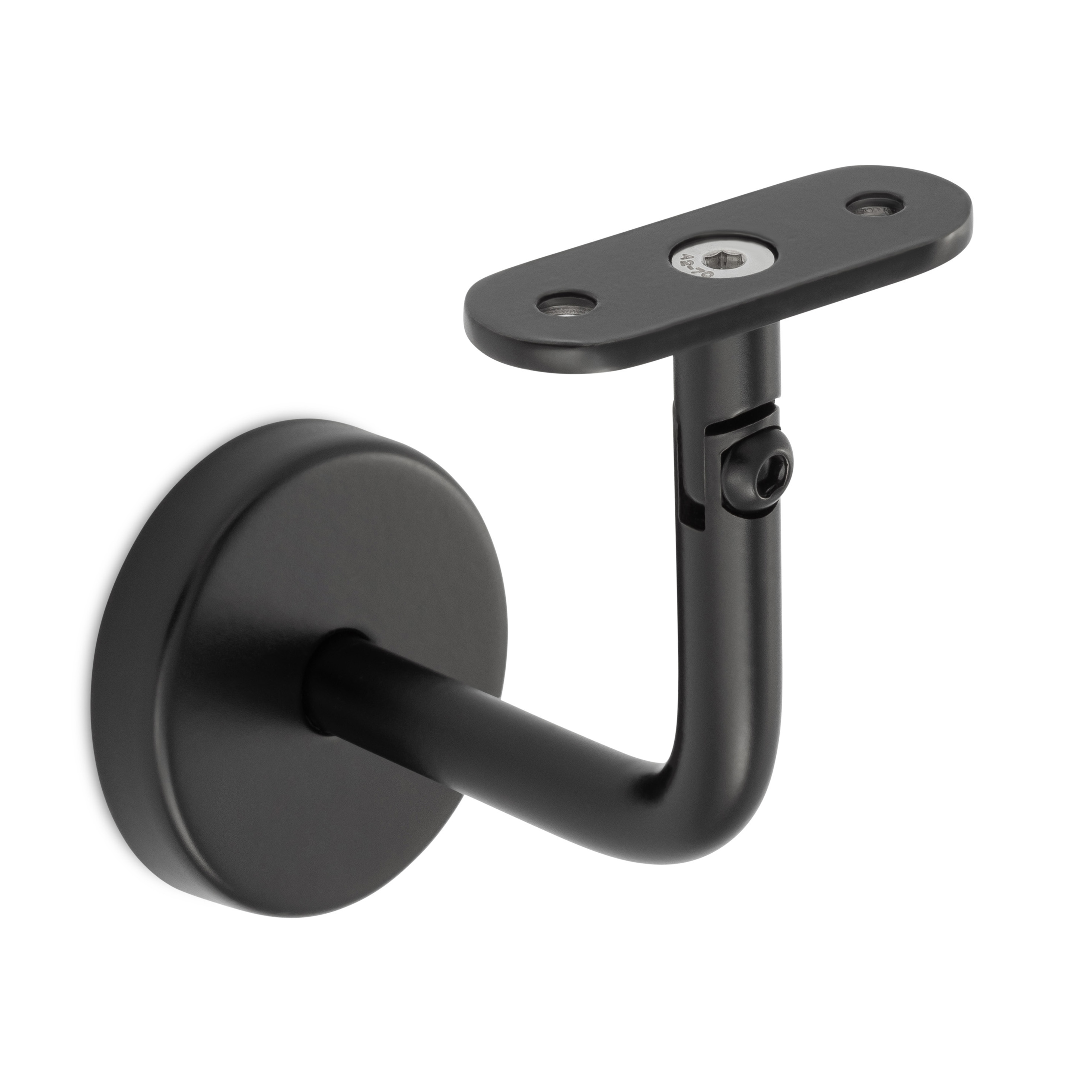 Soporte para pasamanos modelo 04 negro con articulación y placa recta, soporte de pared con roseta redonda, para madera