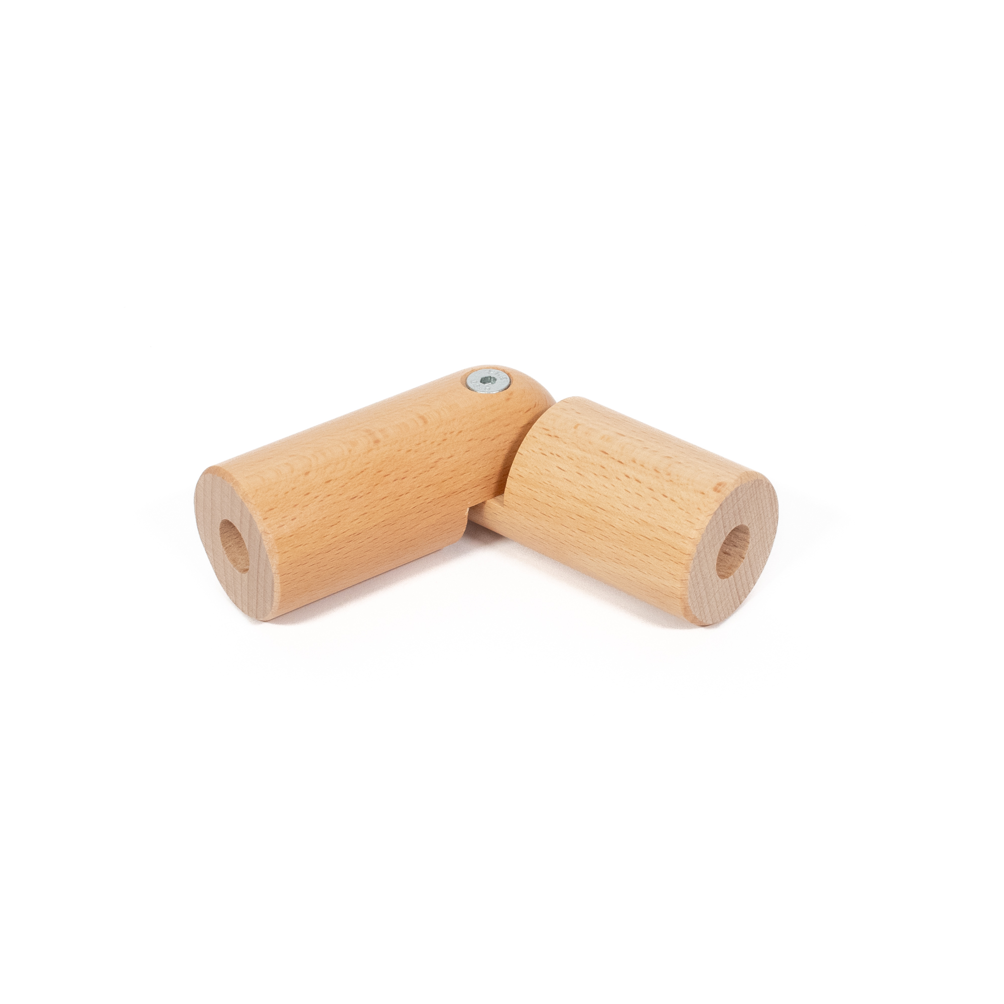 Ángulo flexible de haya de 42 mm para pasamanos de madera: dos cilindros de madera articulados, ajustable de 90 a 180°